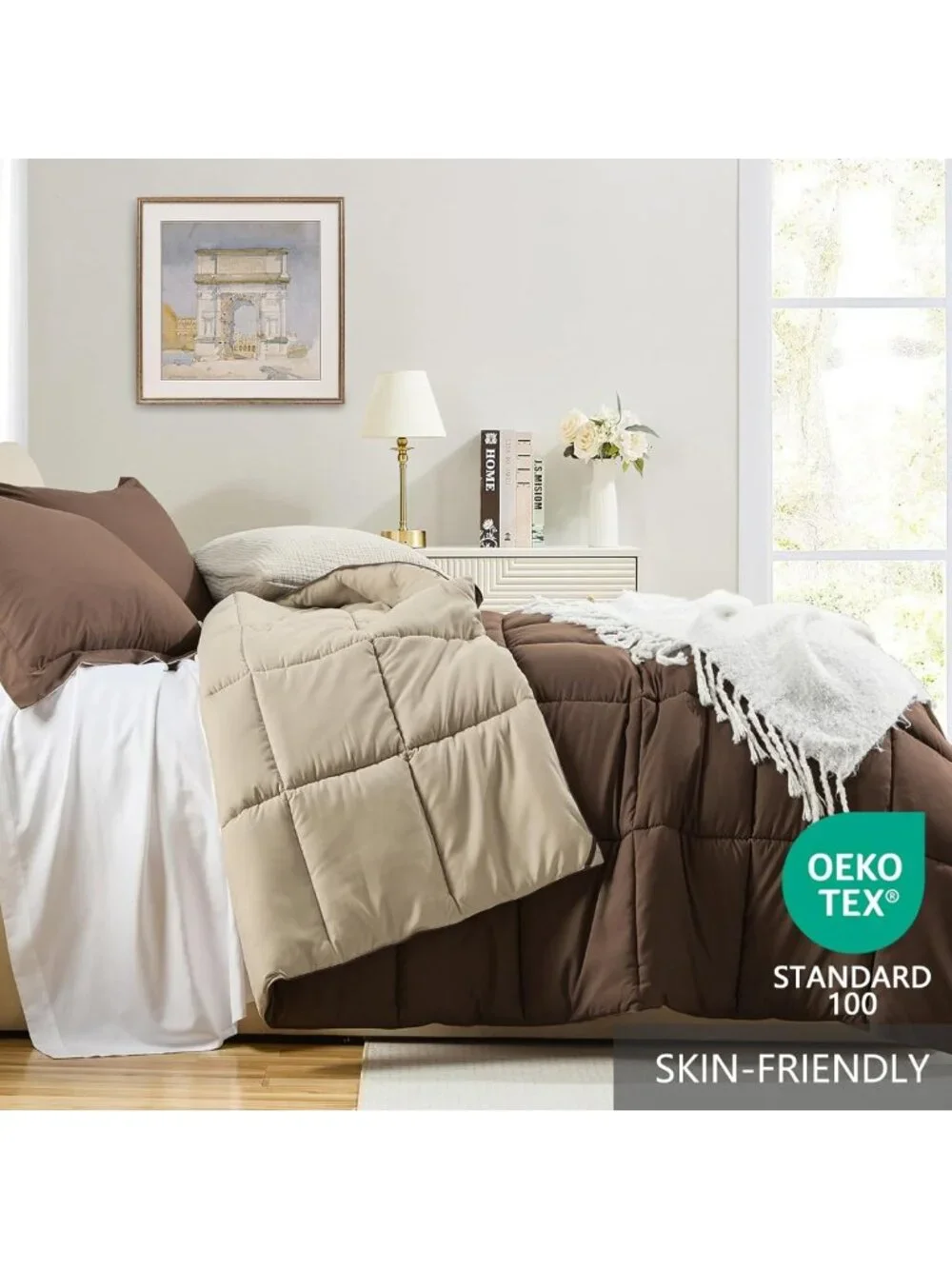 Cozy Reversible Queen Comforter Set, Lightweight Down Alternative, 3-Piece